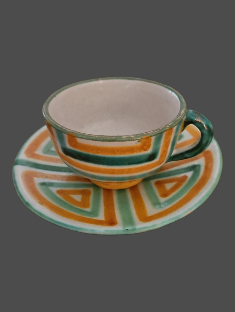 Antique Majolica Hand-Painted INDUSTRIA CERAMICA SALERNITANA Saucer and Cup